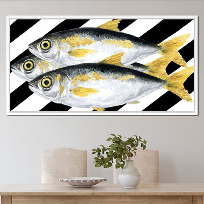 Triple Gilded Mackerel Parade Canvas Wall Art