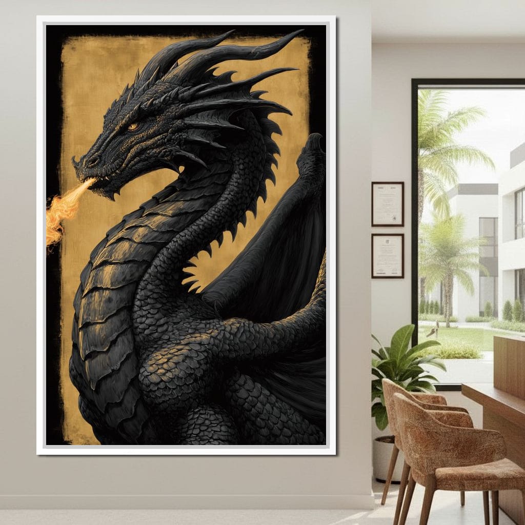 Golden Firebreath Dragon King Canvas Wall Art