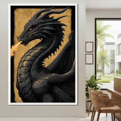 Golden Firebreath Dragon King Canvas Wall Art
