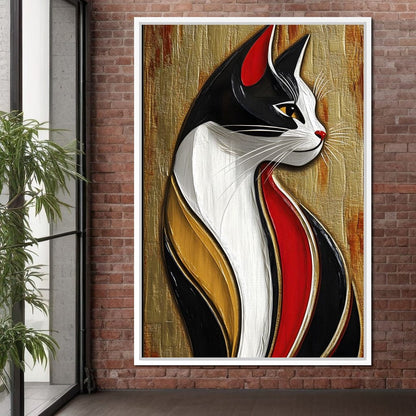 Feline Elegance on Textured Gold Canvas Wall Art