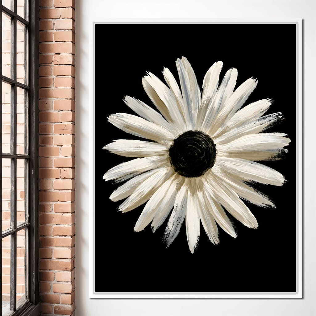 Solitary Pale Petals Against The Void Canvas Wall Art