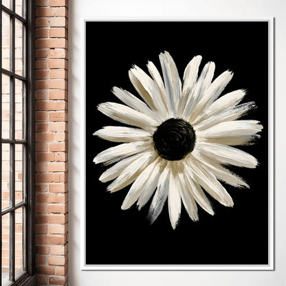 Solitary Pale Petals Against The Void Canvas Wall Art