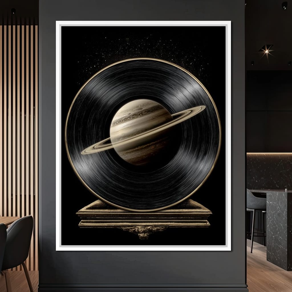 Saturn Vinyl Orbit Night Sky Canvas Wall Art
