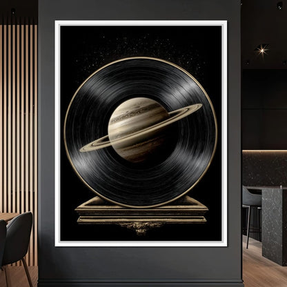 Saturn Vinyl Orbit Night Sky Canvas Wall Art