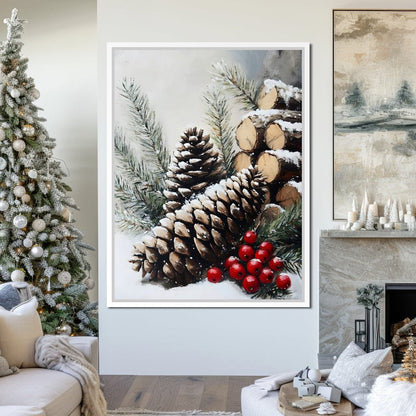 Snowy Pinecone Winter Gathering Canvas Wall Art