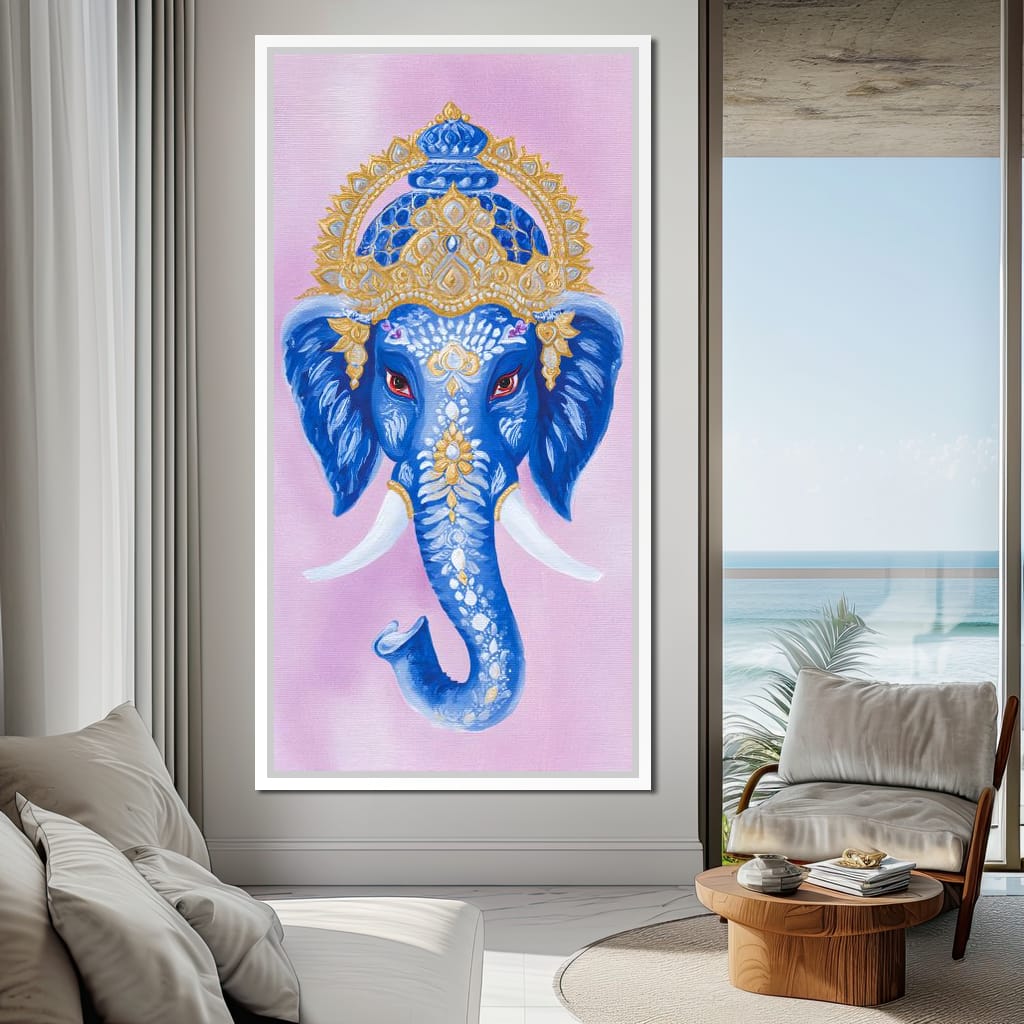 Royal Sapphire Ganesha Blessing Canvas Wall Art