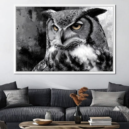 Noir Owl Golden Eyes Portrait Canvas Wall Art