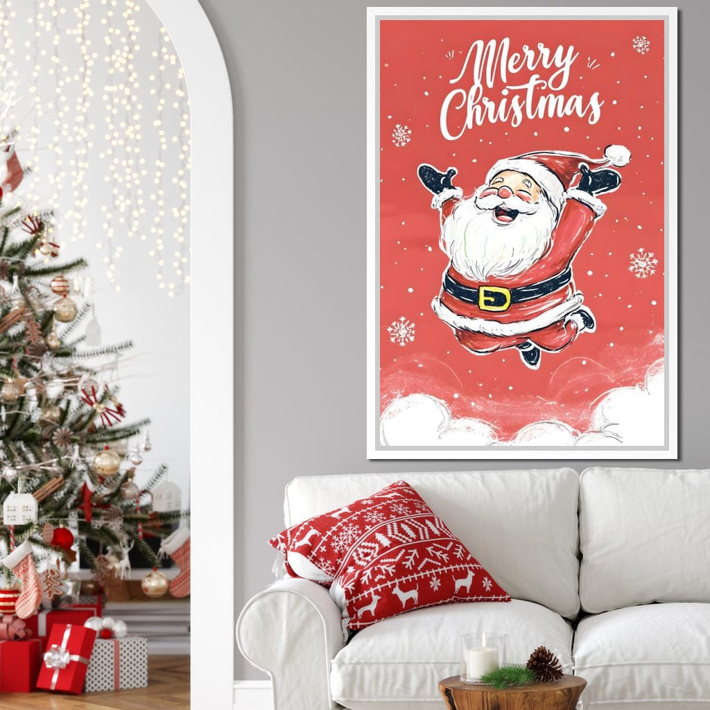 Joyful Santa Snowfall Holiday Canvas Wall Art