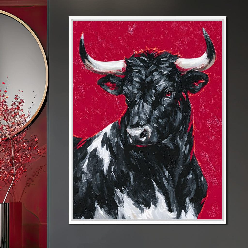 Bold Horned Bull Portrait Canvas Wall Art
