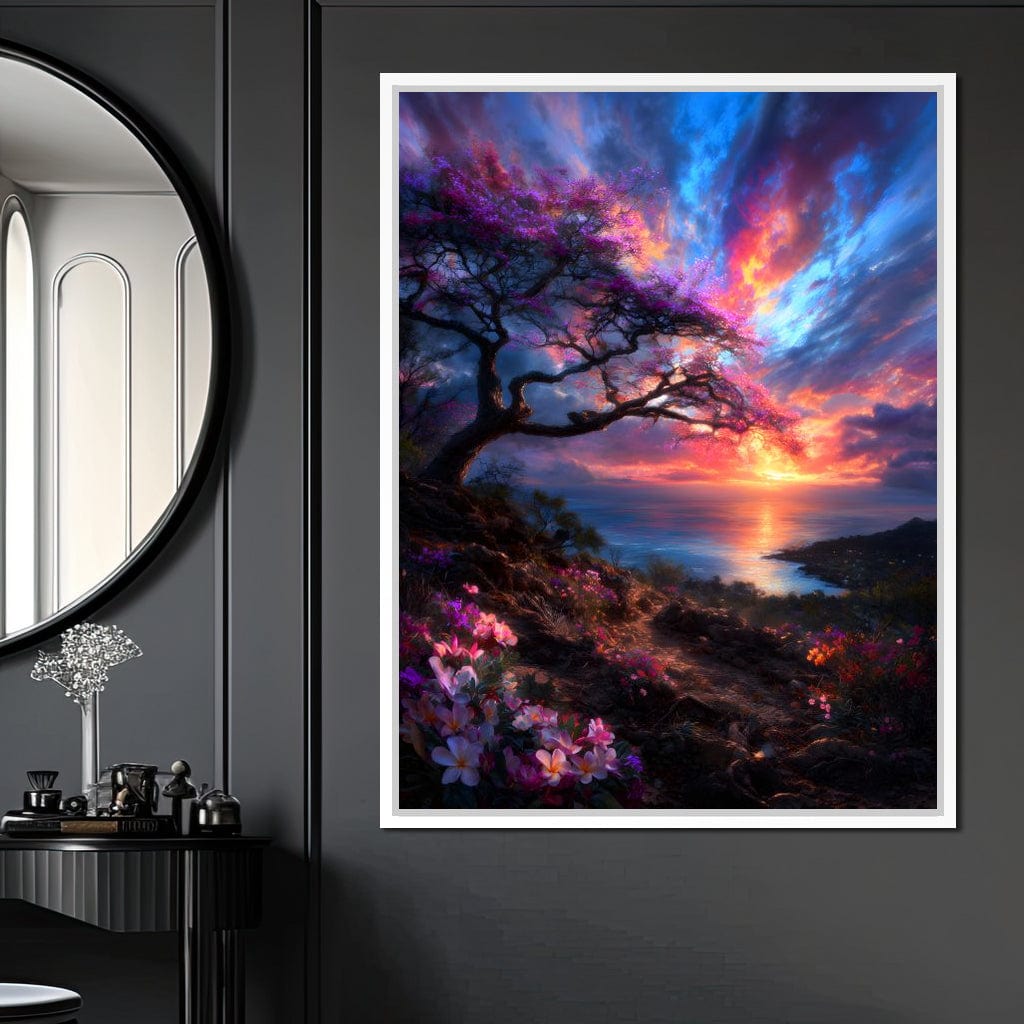 Radiant Sunset Floral Coastline Canvas Wall Art