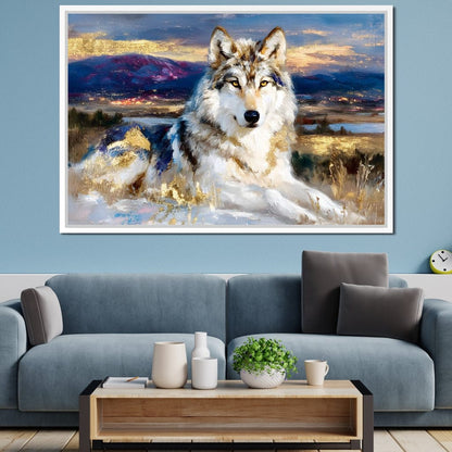 Golden Wolf Mountain Vista Canvas Wall Art