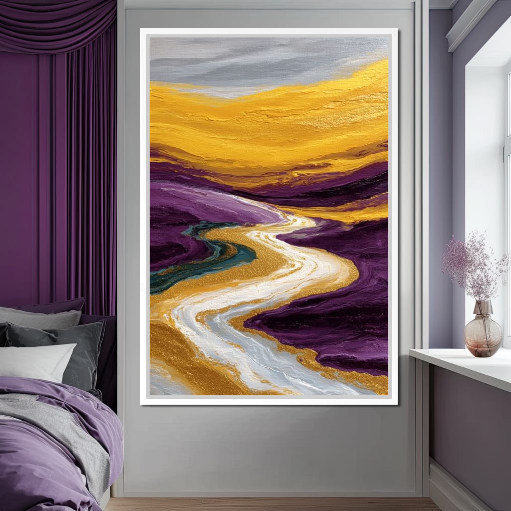 Golden River Through Violet Dunes Canvas Wall Art