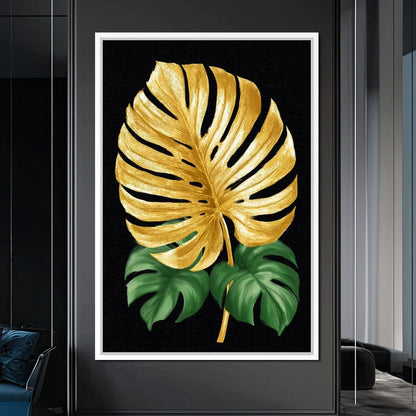 Golden Monstera Leaf Elegance Canvas Wall Art