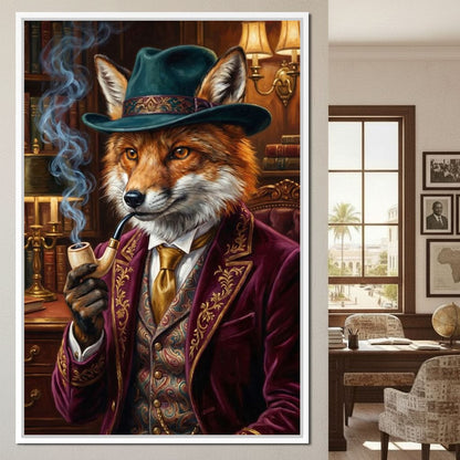 Gentleman Fox Smoking Canvas Wall Art