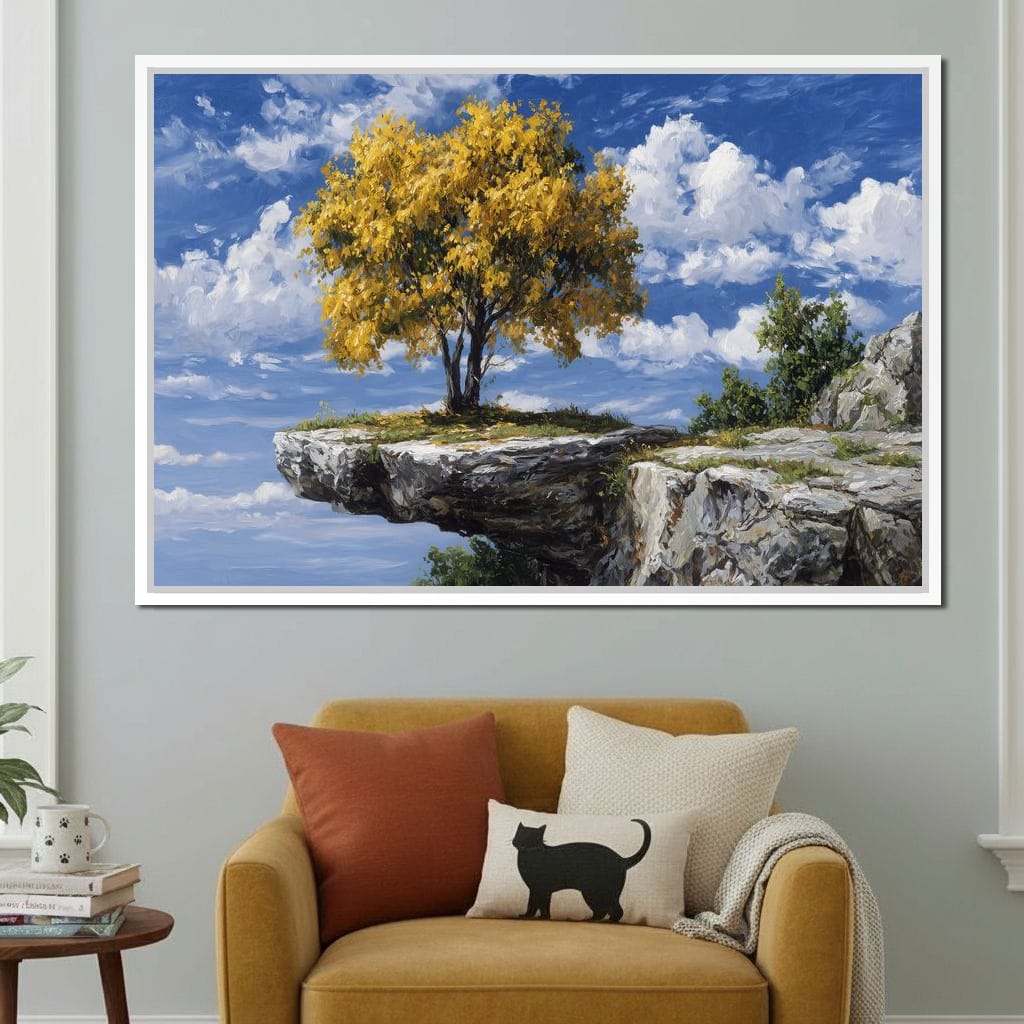 Golden Tree Sky Cliff View Canvas Wall Art