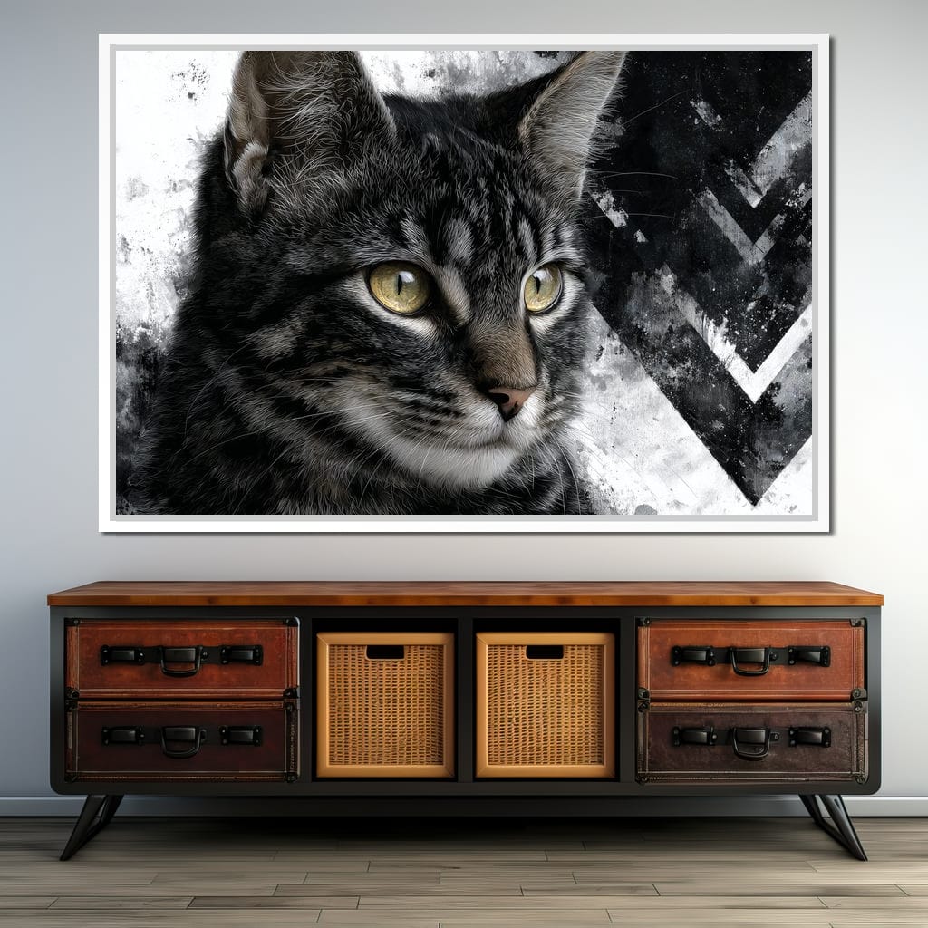 Monochrome Cat Golden Eyes Canvas Wall Art