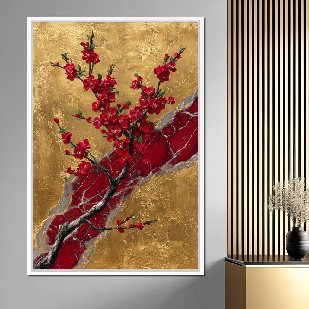 Golden Blossom Ascension Canvas Wall Art