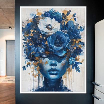 Sapphire Bloom Silhouette Canvas Wall Art