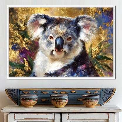 Golden Koala Portrait Glow Canvas Wall Art