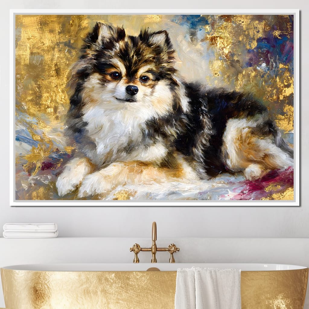 Golden Pomeranian Portrait Glow Canvas Wall Art