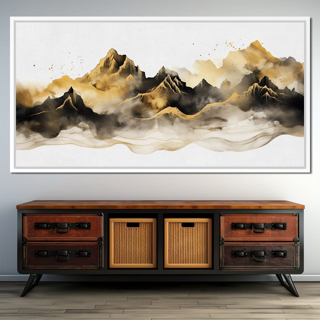 Golden Misty Peaks Panorama Canvas Wall Art