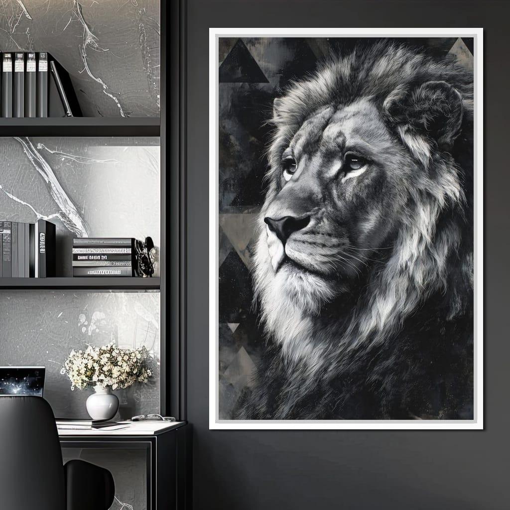 Monochrome Lion King Portrait Canvas Wall Art