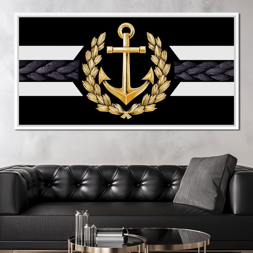 Golden Anchor Laurel Emblem Canvas Wall Art