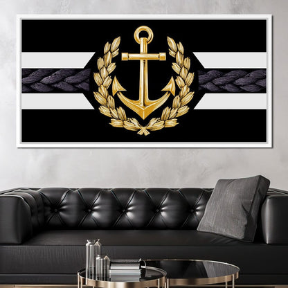 Golden Anchor Laurel Emblem Canvas Wall Art