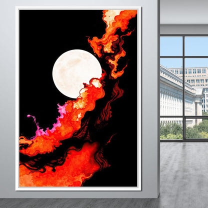 Firestorm Under the Moon Canvas Wall Art