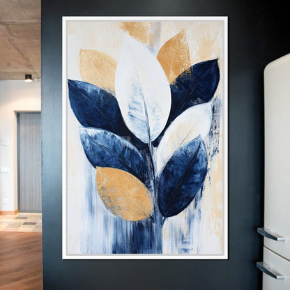 Golden Indigo Leaves Canvas Wall Art