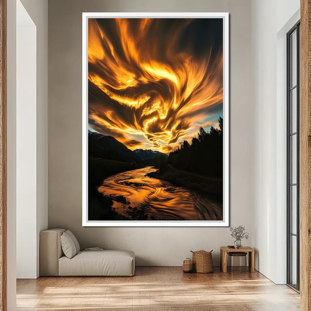 Golden Skies Over River Glow Canvas Wall Art