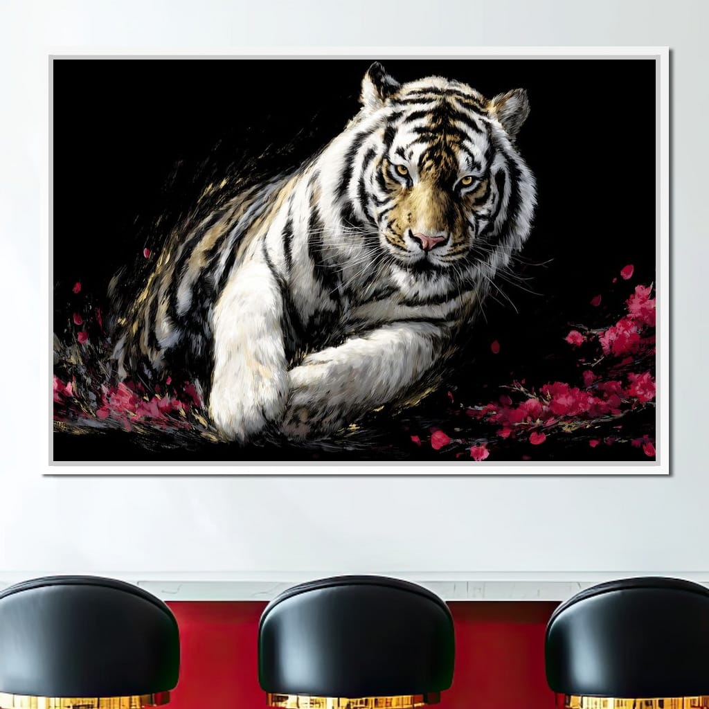 Snow Tiger Petal Shadow Canvas Wall Art