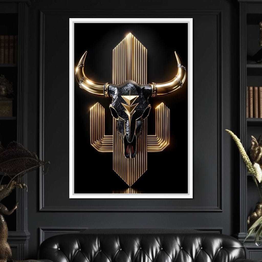 Golden Bull Deco Skull Majesty Canvas Wall Art
