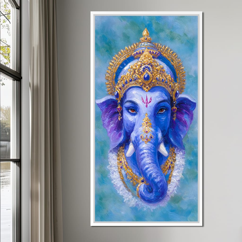 Royal Blue Ganesha Divine Blessing Canvas Wall Art