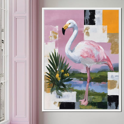Pink Flamingo Modern Blocks Canvas Wall Art