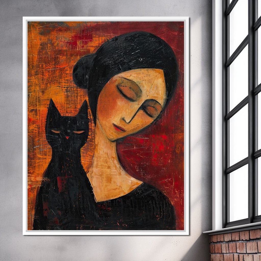 Contemplative Harmony with Cat Canvas Wall Art