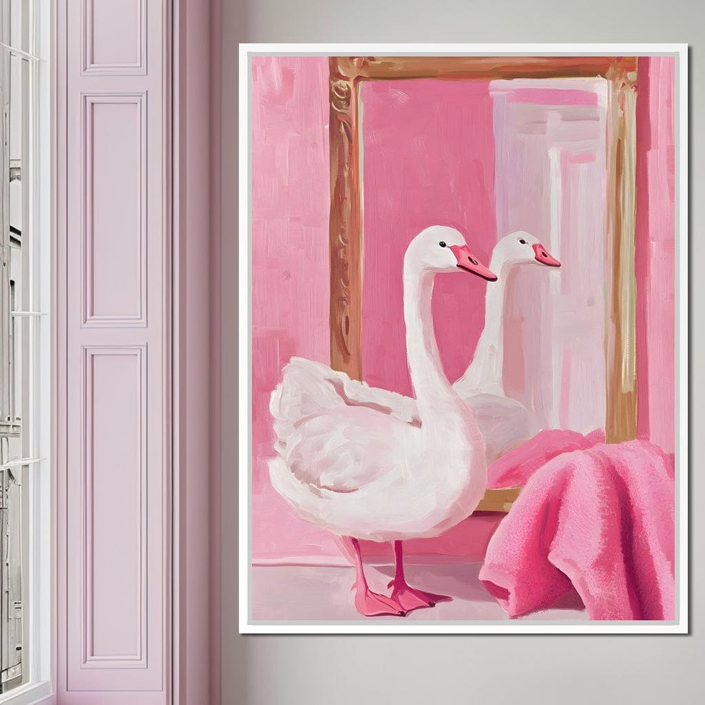 Swan in the Bathroom Canvas Wall Art