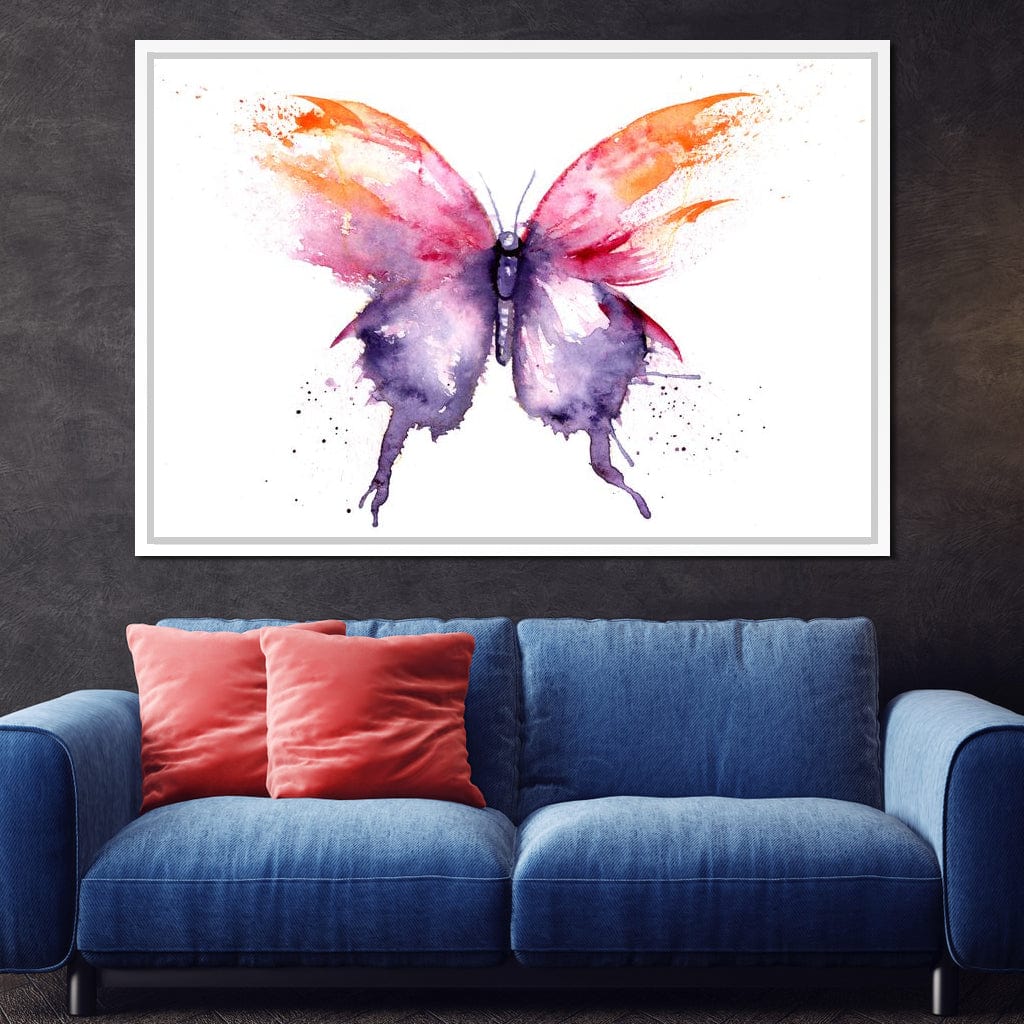Watercolor Tricolor Butterfly Canvas Wall Art