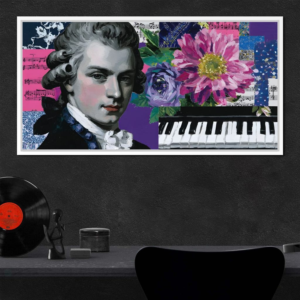 Classical Piano Pink Flowers Canvas Wall Art