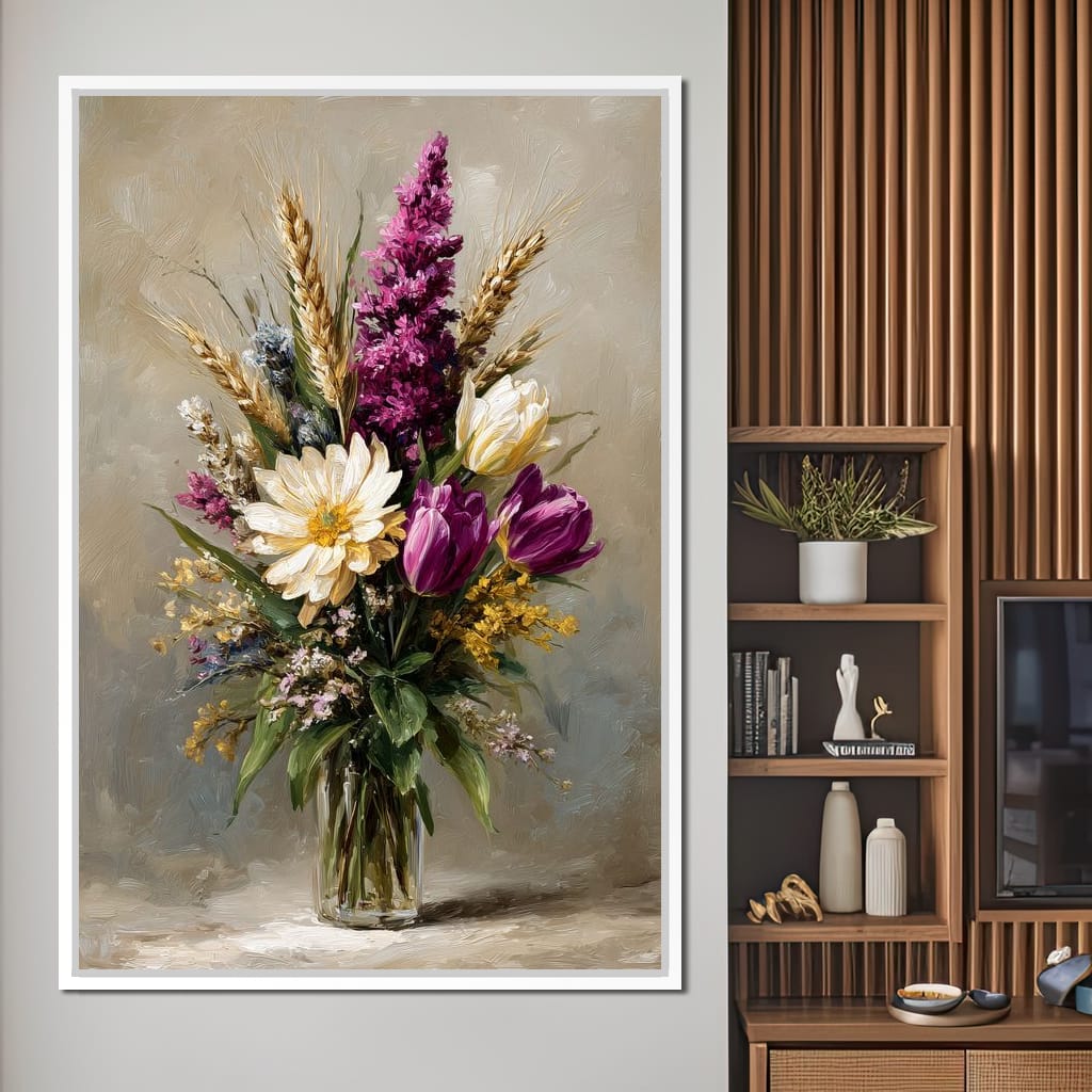 Spring Bouquet on Beige Background Canvas Wall Art