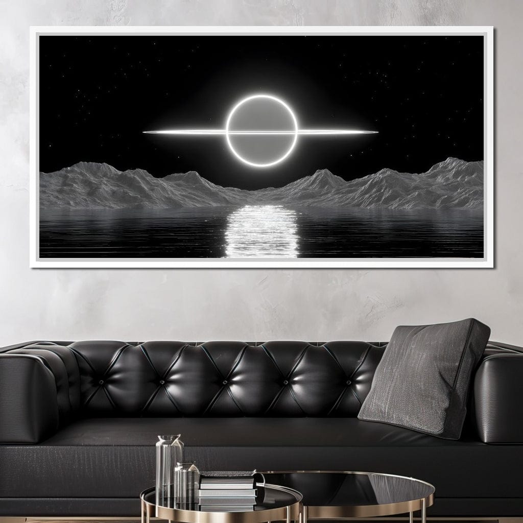 Celestial Orbit Over Silver Sea Canvas Wall Art