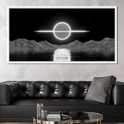 Celestial Orbit Over Silver Sea Canvas Wall Art