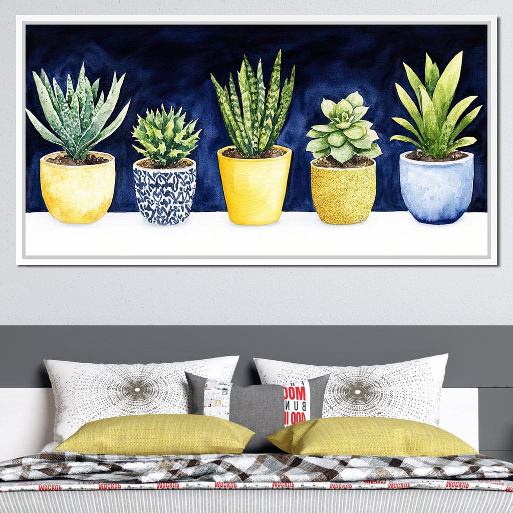 Succulent Symphony in Pots Canvas Wall Art