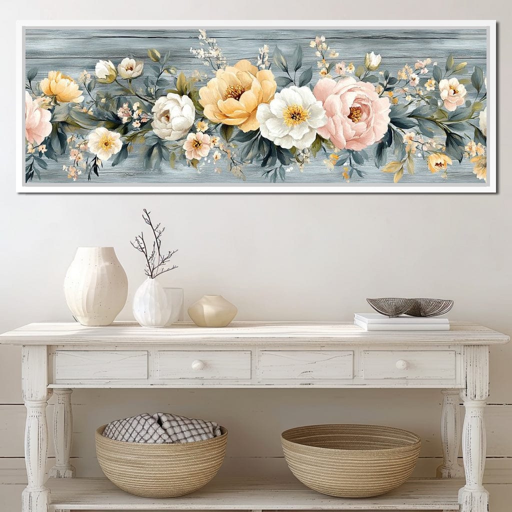 Floral Harmony on Weathered Wood Canvas Wall Art