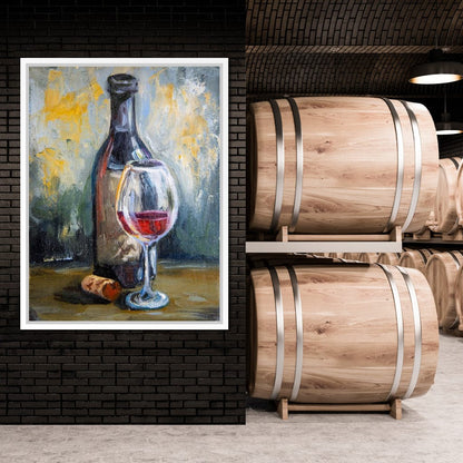 Bottle & Glass of Wine Canvas Wall Art