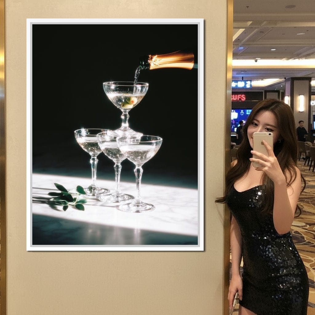 Champagne Cascade Celebration Canvas Wall Art