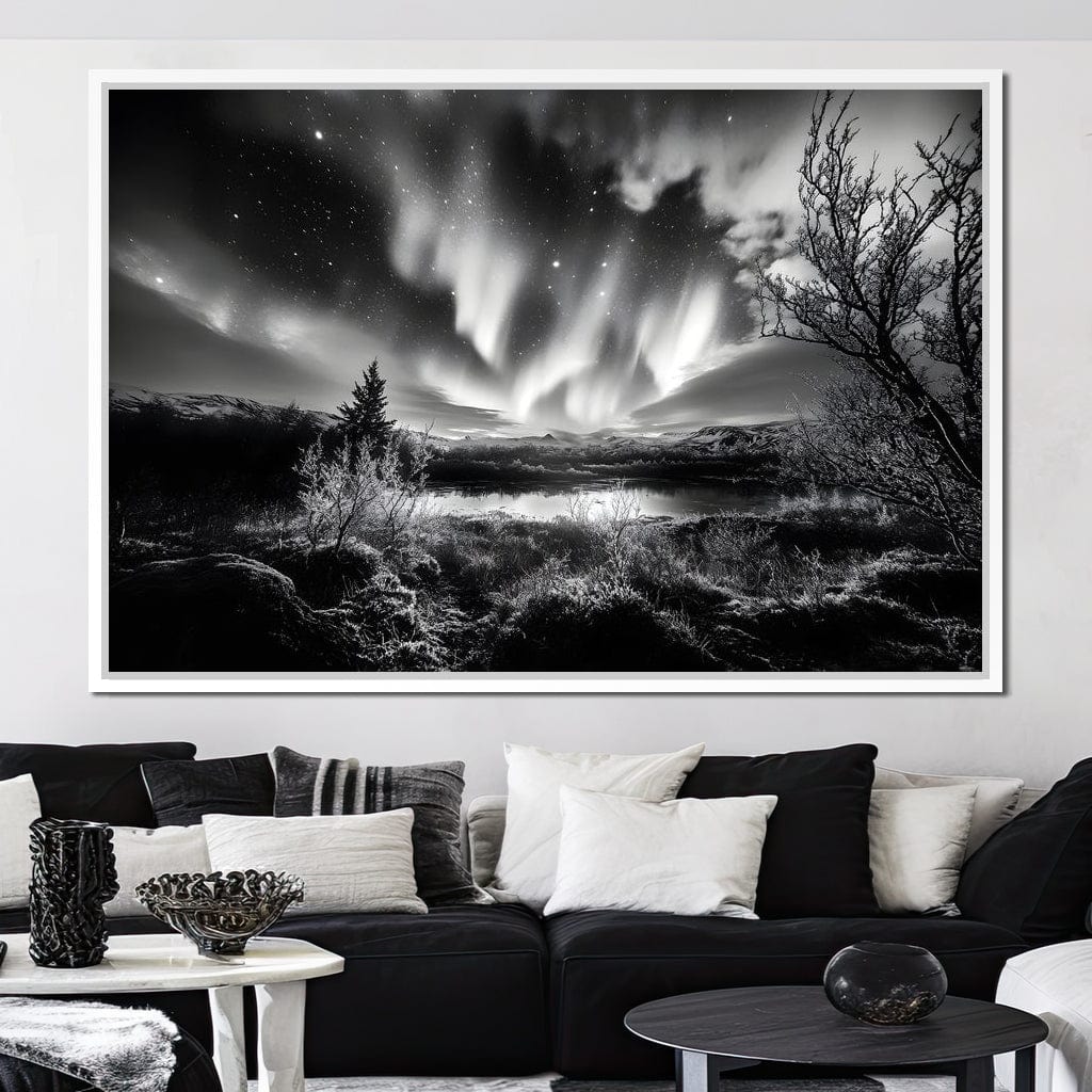 Monochrome Celestial Night's Embrace Canvas Wall Art