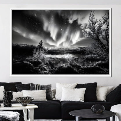 Monochrome Celestial Night's Embrace Canvas Wall Art
