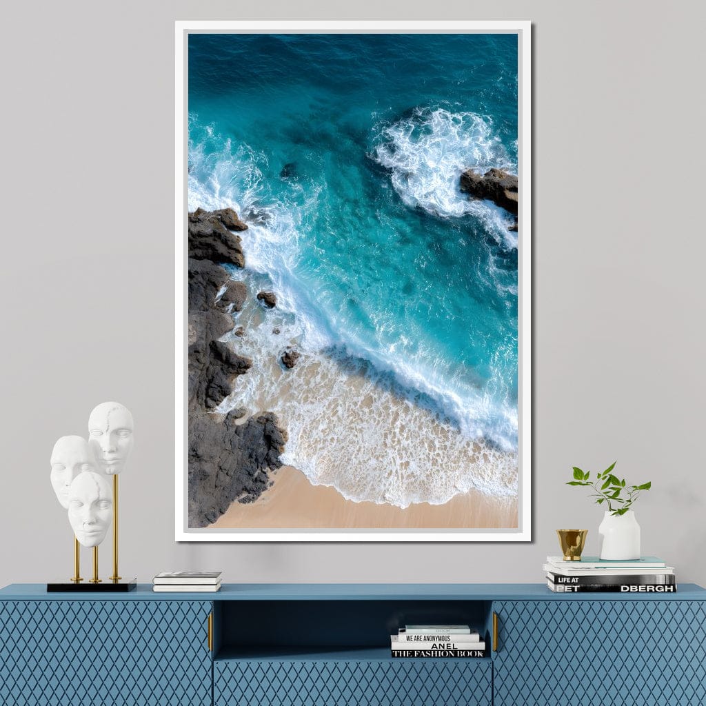 Turquoise Tide on Rock Shore Canvas Wall Art