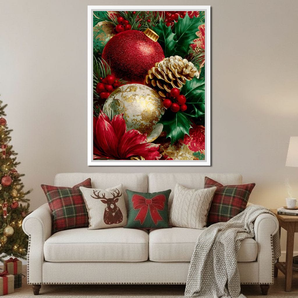 Festive Pine Holly Joyful Noel Canvas Wall Art